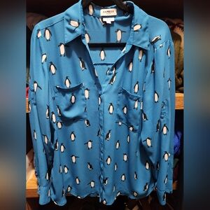 Express Teal Penguin Pattern Shirt
